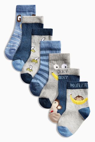 Blue Monkey Socks Seven Pack (0mths-12yrs)